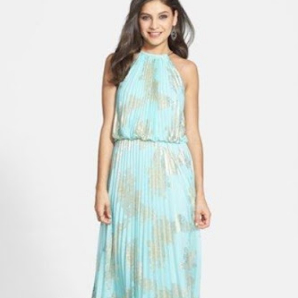 Maxi dress aqua and gold